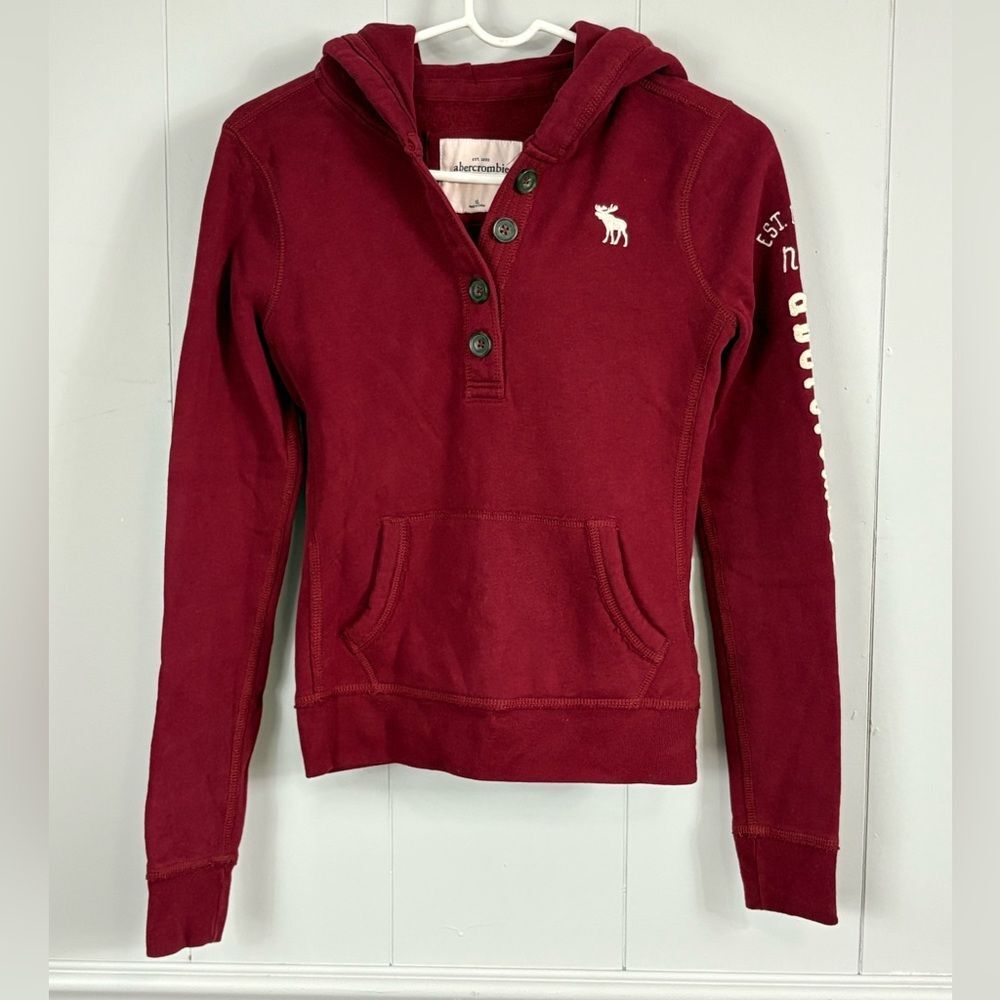 Abercrombie Kids Arm Logo Y2K Red Hoodie Pullover Sweatshirt Size XL Preppy Cute
